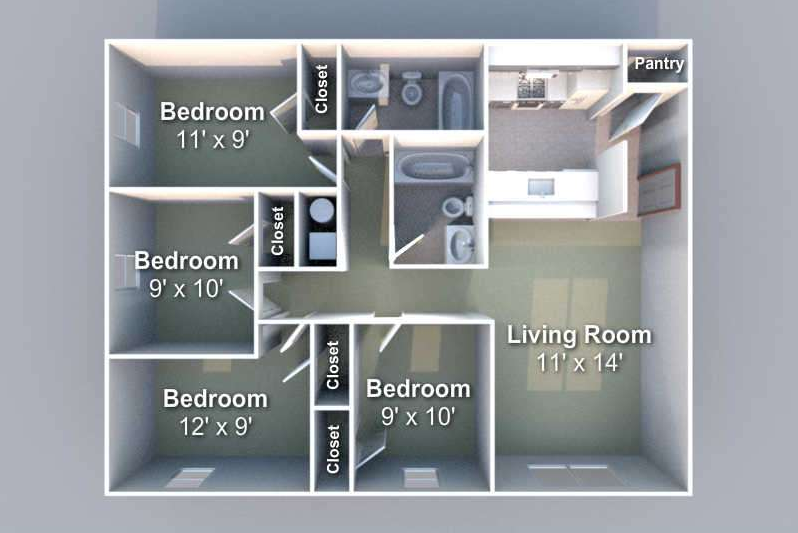 300 N. Salisbury Alternate 4 Bedroom Floor Plan Example (2) Illustration